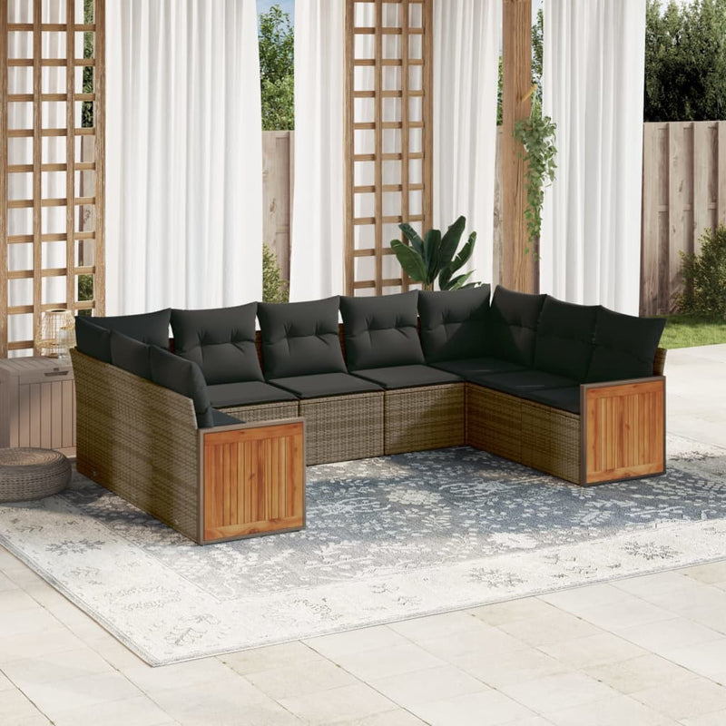 vidaXL 9 Piece Garden Sofa Set with Cushions Grey Poly Rattan