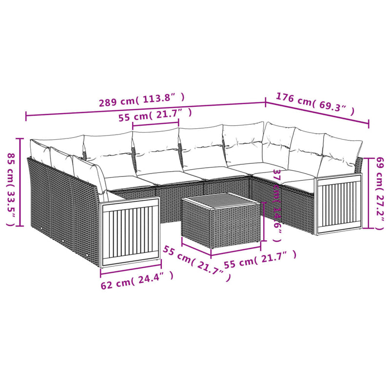 vidaXL 10 Piece Garden Sofa Set with Cushions Grey Poly Rattan