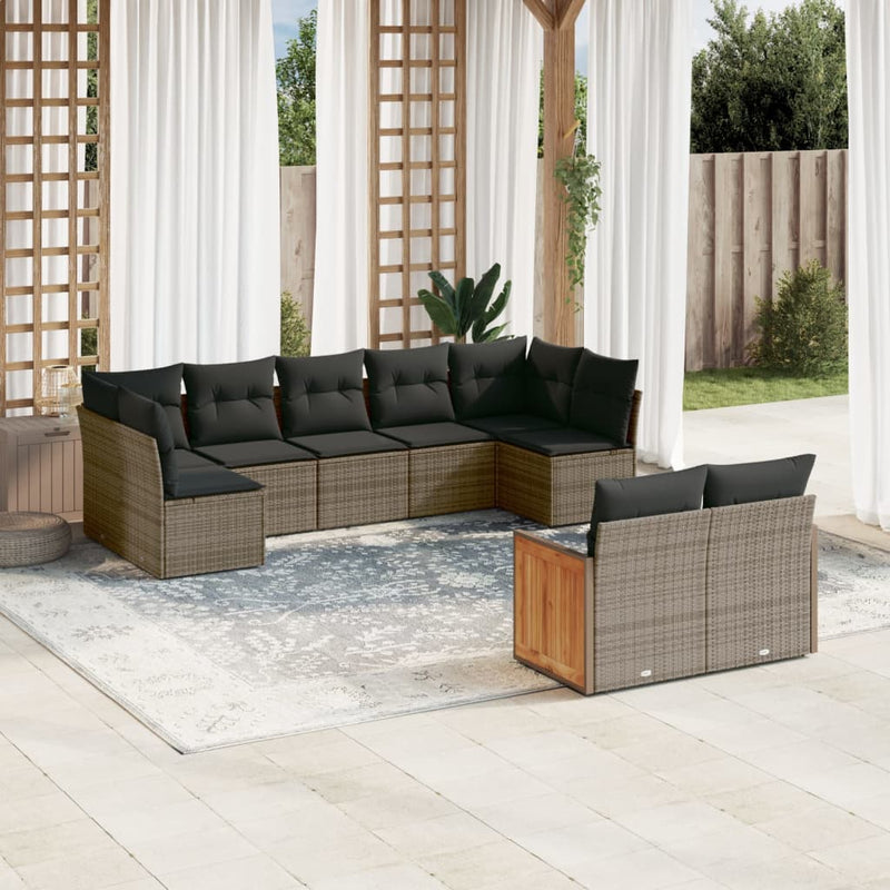vidaXL 9 Piece Garden Sofa Set with Cushions Grey Poly Rattan
