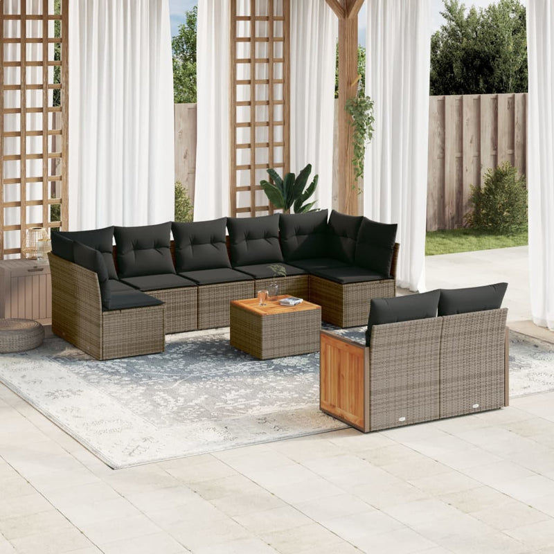vidaXL 10 Piece Garden Sofa Set with Cushions Grey Poly Rattan