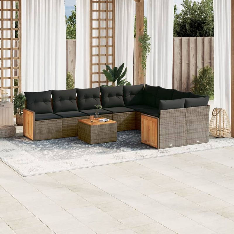 vidaXL 10 Piece Garden Sofa Set with Cushions Grey Poly Rattan