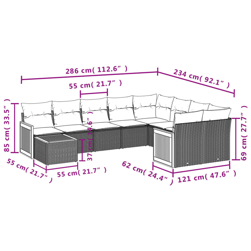 vidaXL 10 Piece Garden Sofa Set with Cushions Grey Poly Rattan