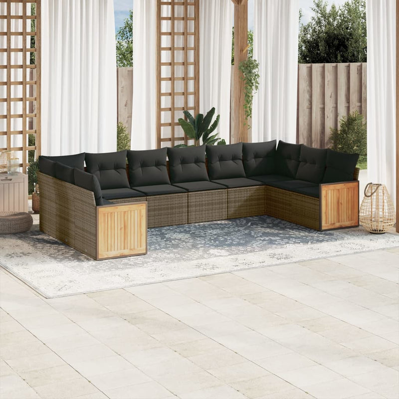 vidaXL 10 Piece Garden Sofa Set with Cushions Grey Poly Rattan