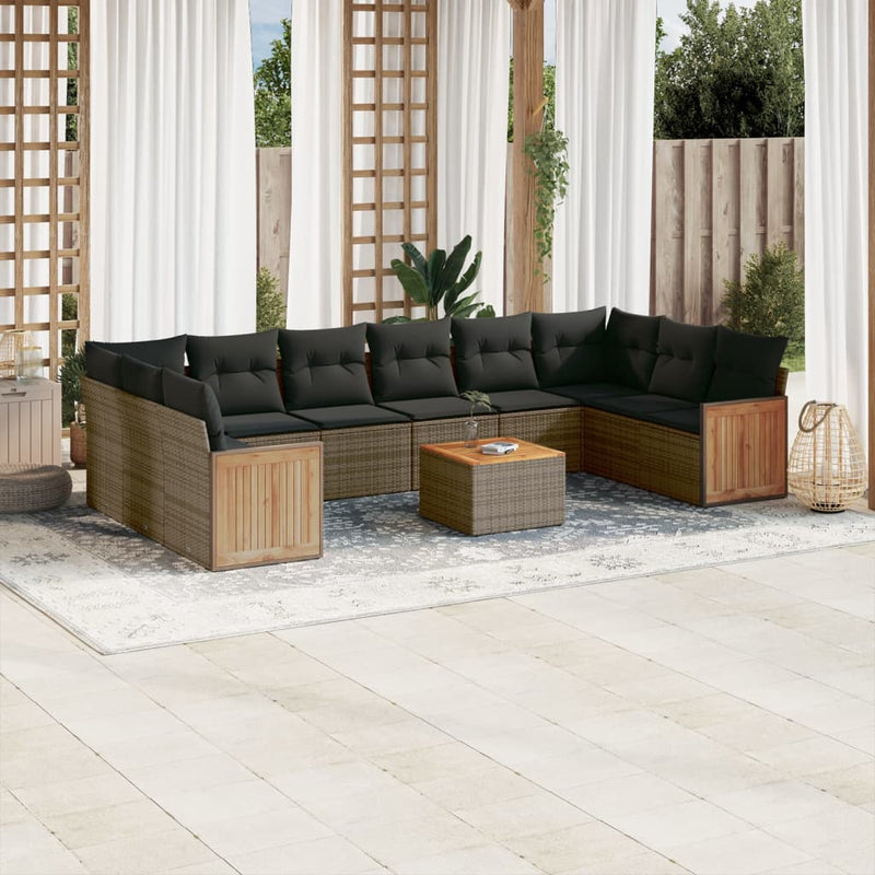 vidaXL 11 Piece Garden Sofa Set with Cushions Grey Poly Rattan