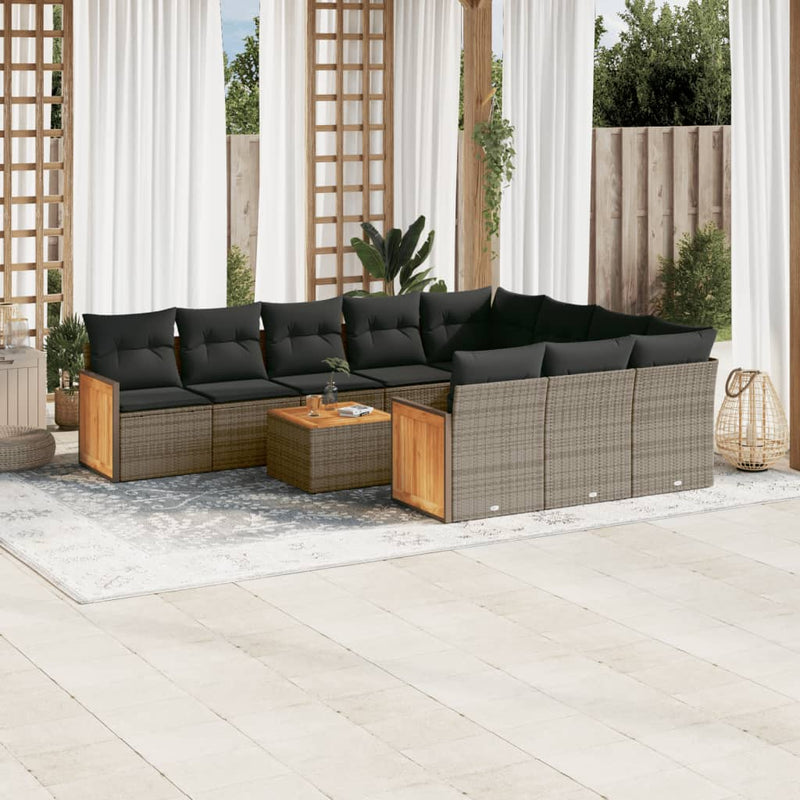 11 Piece Garden Sofa Set with Cushions Grey Poly Rattan