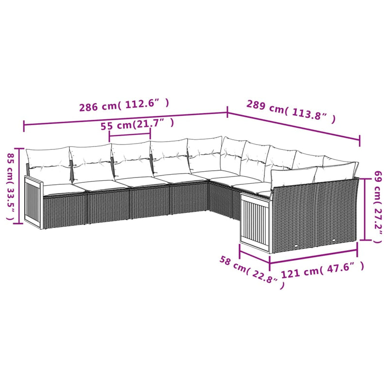 vidaXL 10 Piece Garden Sofa Set with Cushions Grey Poly Rattan