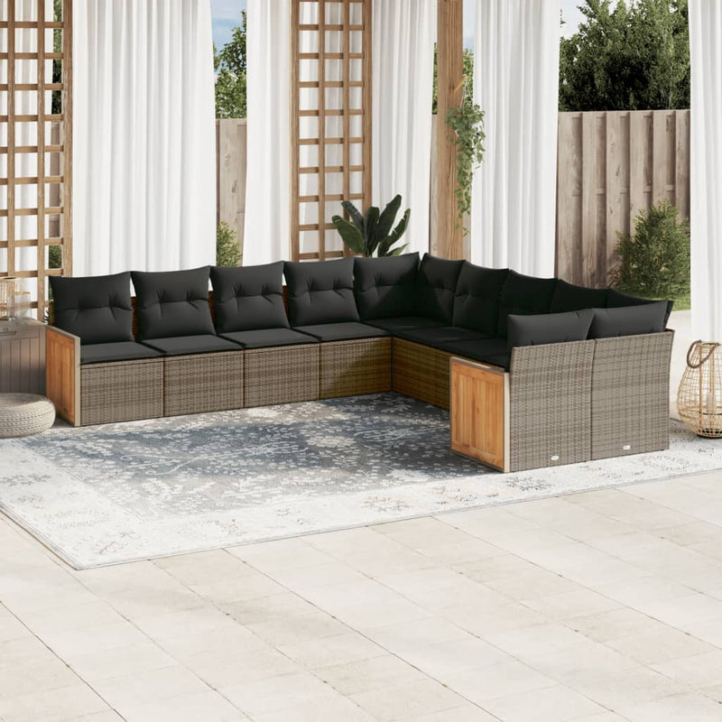 vidaXL 10 Piece Garden Sofa Set with Cushions Grey Poly Rattan
