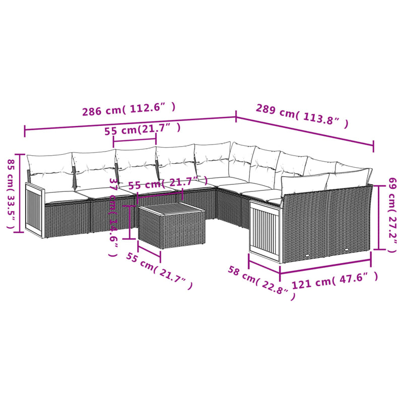 vidaXL 11 Piece Garden Sofa Set with Cushions Grey Poly Rattan
