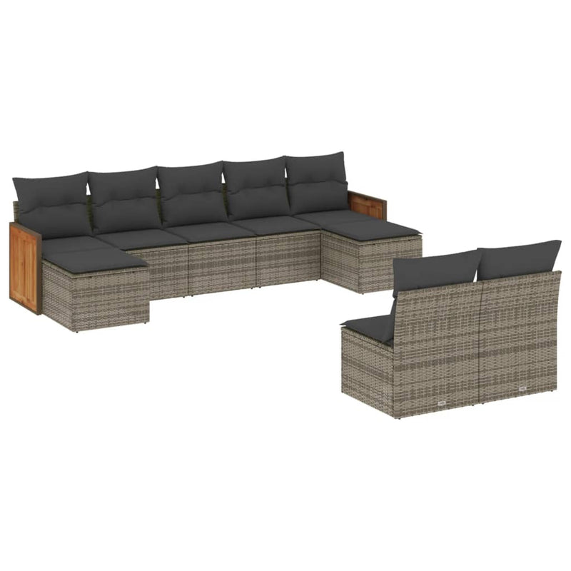 9 Piece Garden Sofa Set with Cushions Grey Poly Rattan