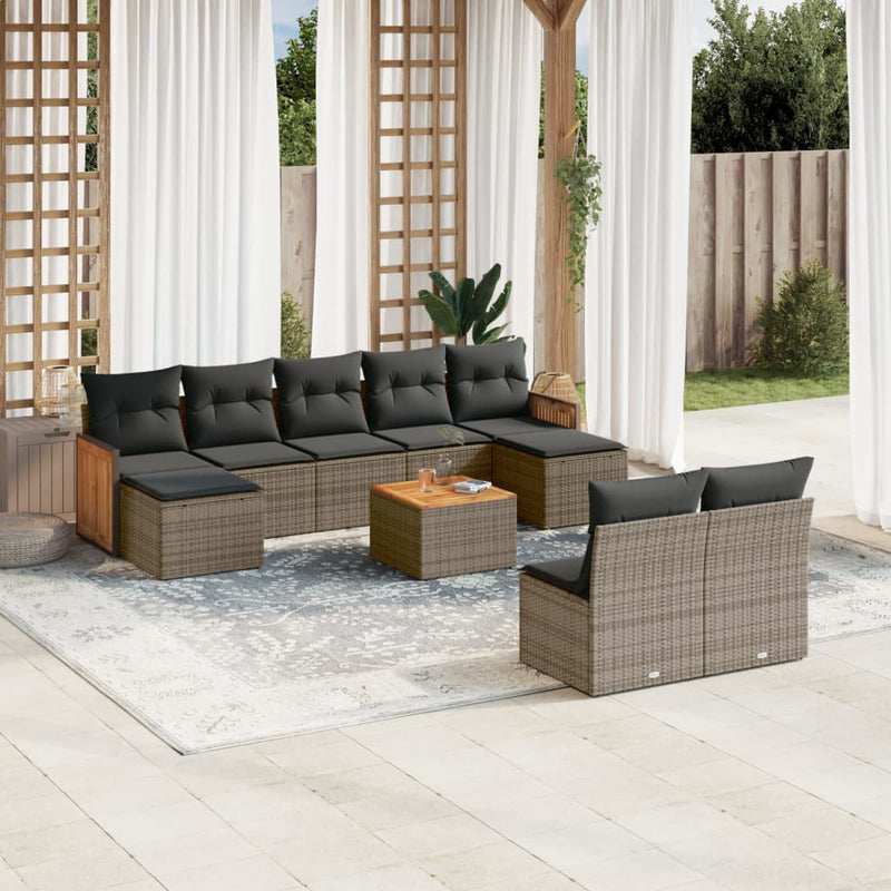vidaXL 10 Piece Garden Sofa Set with Cushions Grey Poly Rattan