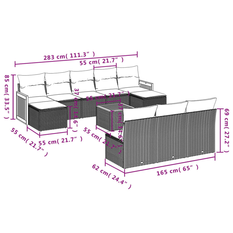 vidaXL 11 Piece Garden Sofa Set with Cushions Grey Poly Rattan