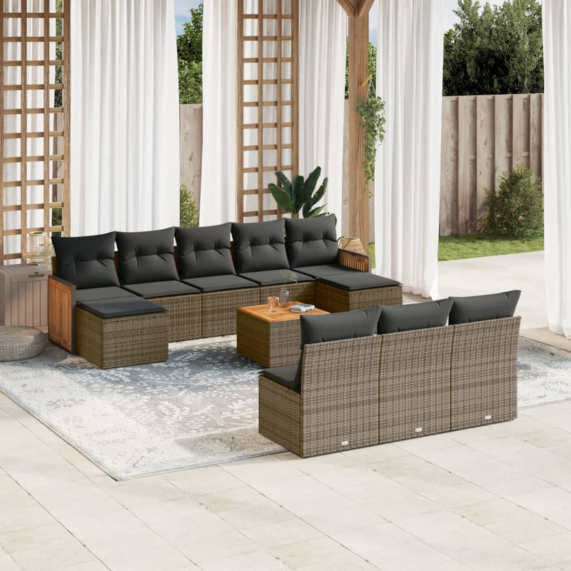 vidaXL 11 Piece Garden Sofa Set with Cushions Grey Poly Rattan