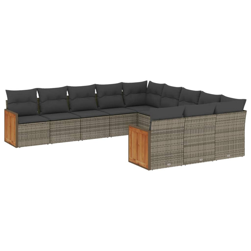 11 Piece Garden Sofa Set with Cushions Grey Poly Rattan