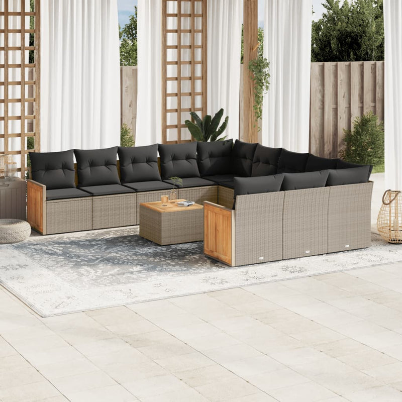 vidaXL 12 Piece Garden Sofa Set with Cushions Grey Poly Rattan