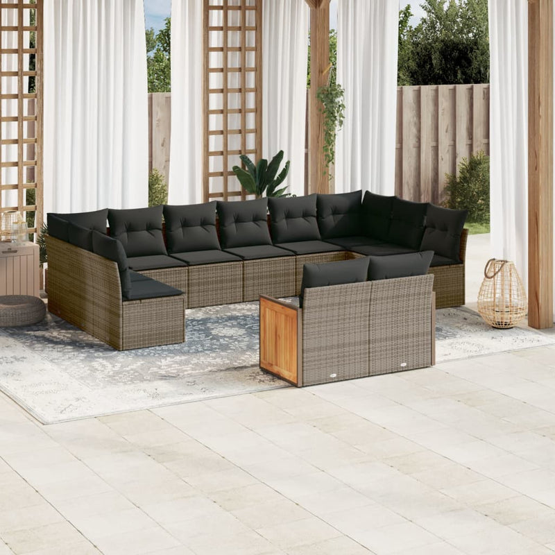 vidaXL 12 Piece Garden Sofa Set with Cushions Grey Poly Rattan