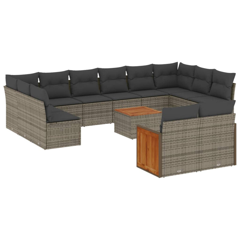 vidaXL 13 Piece Garden Sofa Set with Cushions Grey Poly Rattan