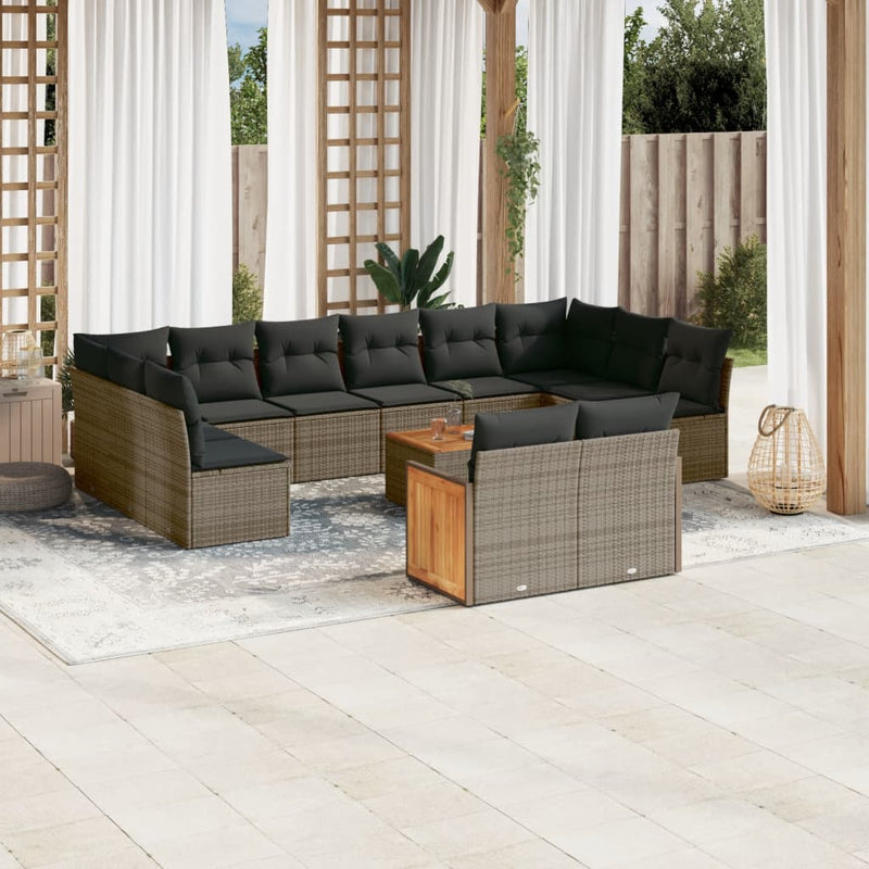 vidaXL 13 Piece Garden Sofa Set with Cushions Grey Poly Rattan