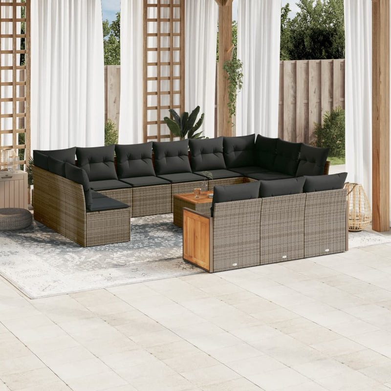 14 Piece Garden Sofa Set with Cushions Grey Poly Rattan