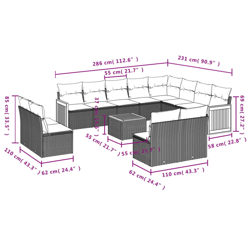 13 Piece Garden Sofa Set with Cushions Grey Poly Rattan