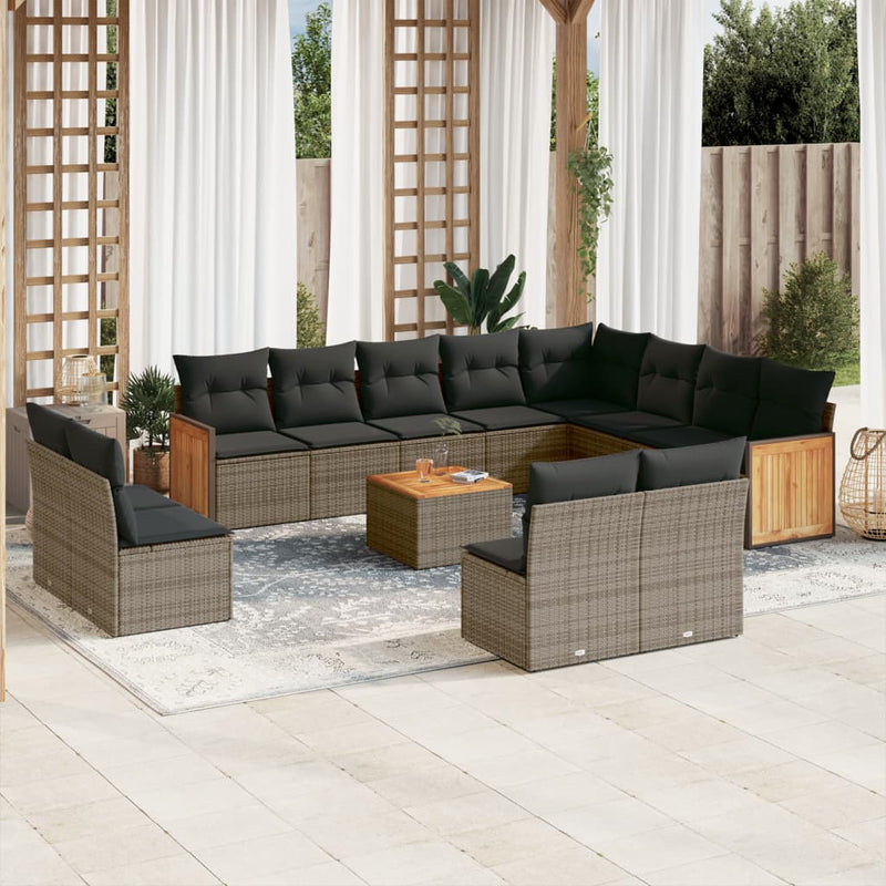 13 Piece Garden Sofa Set with Cushions Grey Poly Rattan