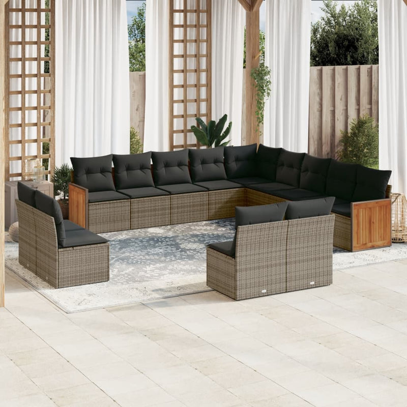 13 Piece Garden Sofa Set with Cushions Grey Poly Rattan