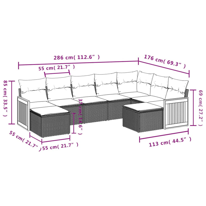 9 Piece Garden Sofa Set with Cushions Grey Poly Rattan