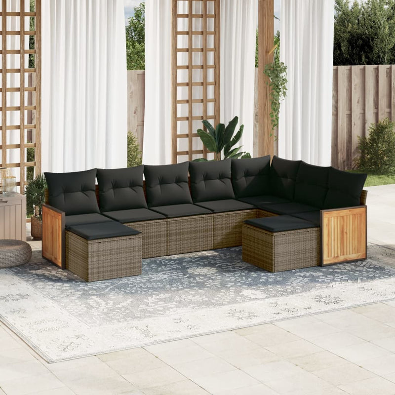 9 Piece Garden Sofa Set with Cushions Grey Poly Rattan