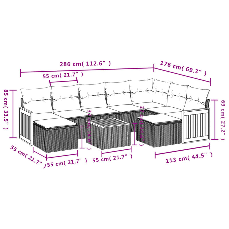 vidaXL 10 Piece Garden Sofa Set with Cushions Grey Poly Rattan