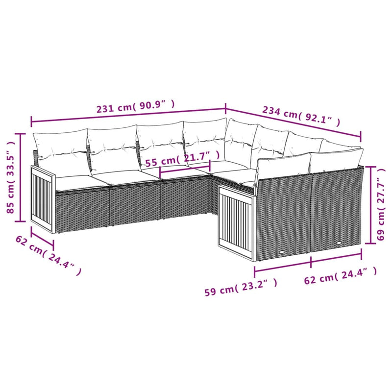 vidaXL 8 Piece Garden Sofa Set with Cushions Grey Poly Rattan