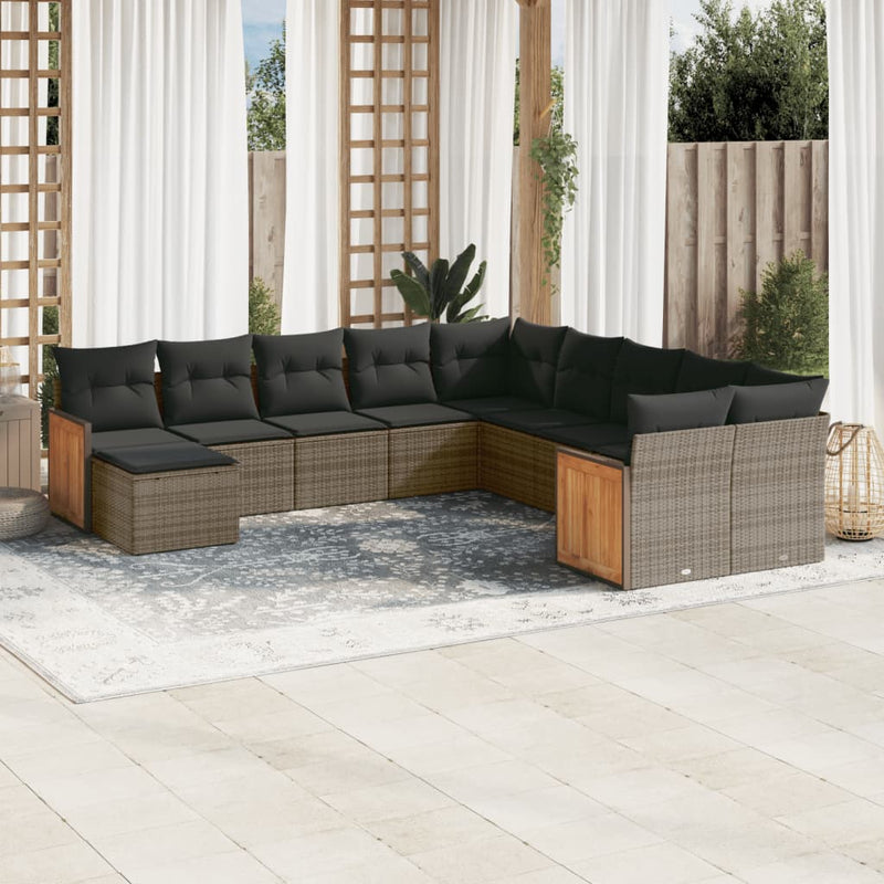 11 Piece Garden Sofa Set with Cushions Grey Poly Rattan