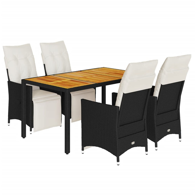 vidaXL 5 Piece Garden Dining Set with Cushions Black Poly Rattan