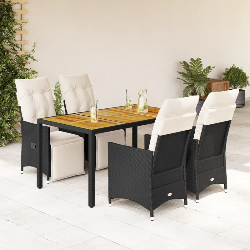 vidaXL 5 Piece Garden Dining Set with Cushions Black Poly Rattan