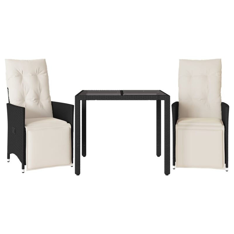vidaXL 3 Piece Bistro Set with Cushions Black Poly Rattan