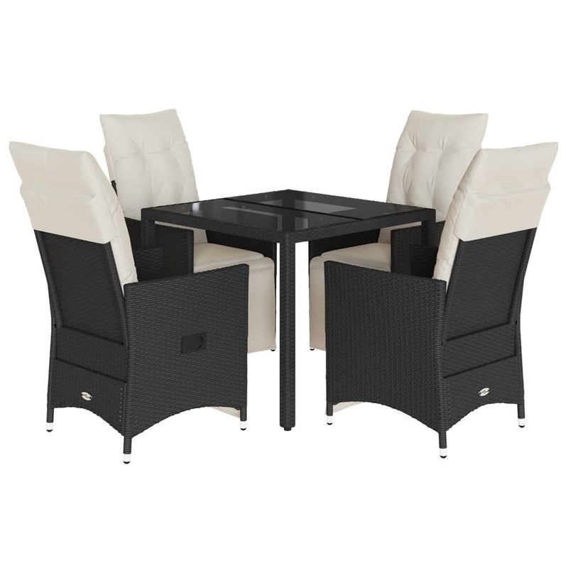 vidaXL 5 Piece Garden Dining Set with Cushions Black Poly Rattan