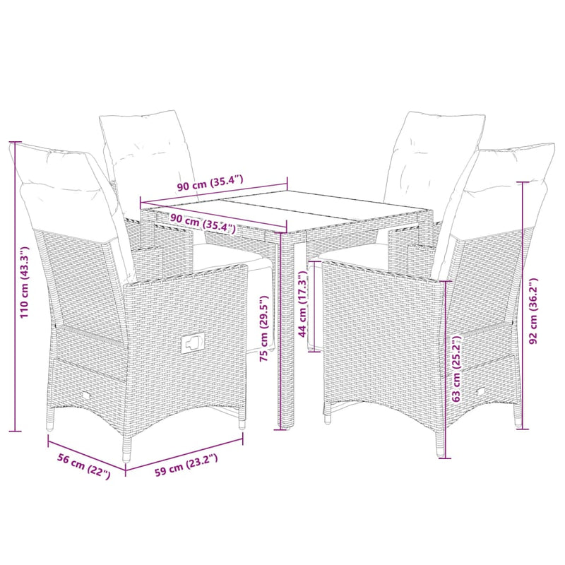 vidaXL 5 Piece Garden Dining Set with Cushions Black Poly Rattan