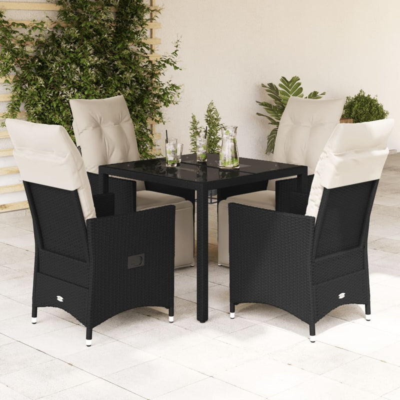 vidaXL 5 Piece Garden Dining Set with Cushions Black Poly Rattan