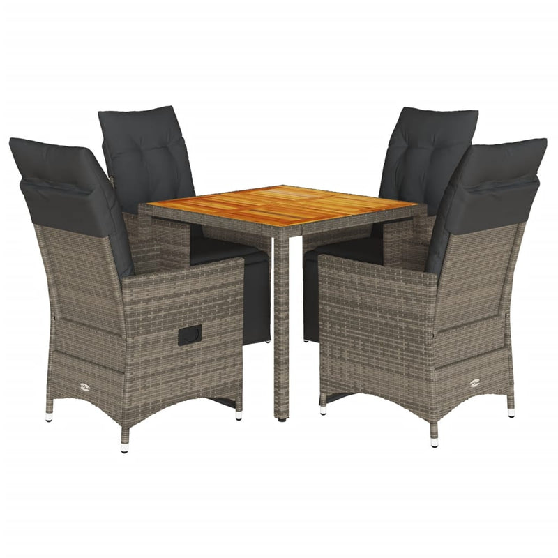 vidaXL 5 Piece Garden Bistro Set with Cushions Grey Poly Rattan
