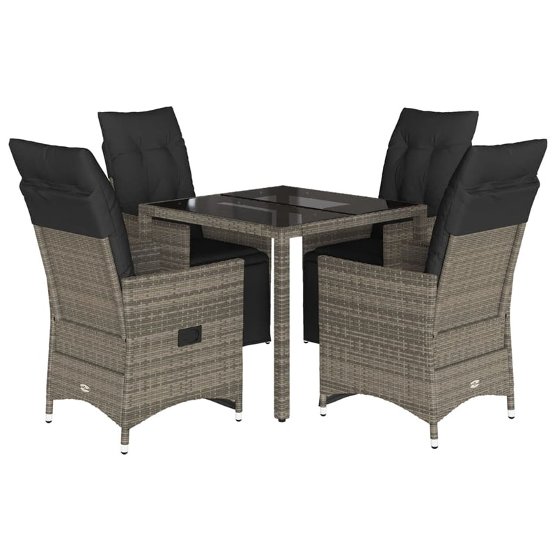 vidaXL 5 Piece Garden Bistro Set with Cushions Grey Poly Rattan