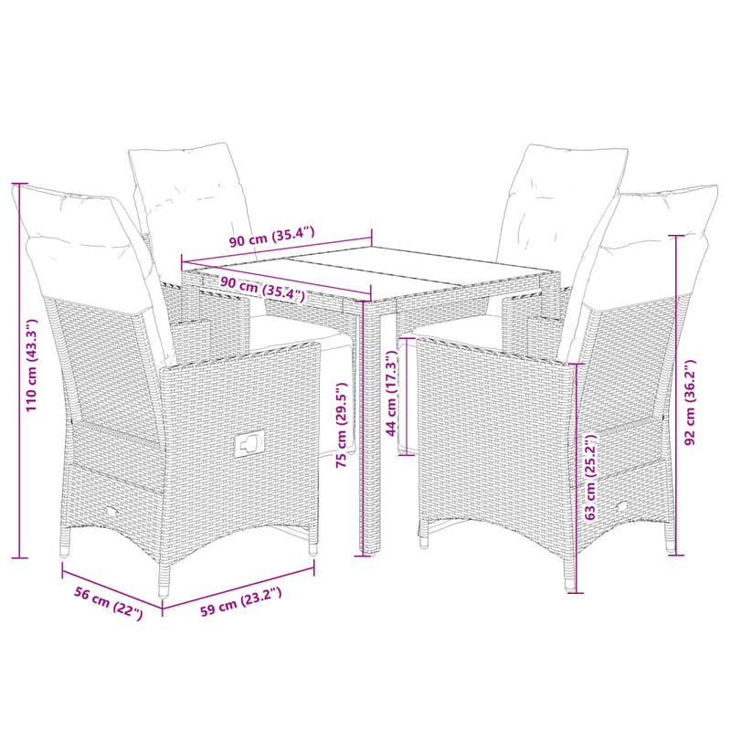 vidaXL 5 Piece Garden Bistro Set with Cushions Grey Poly Rattan