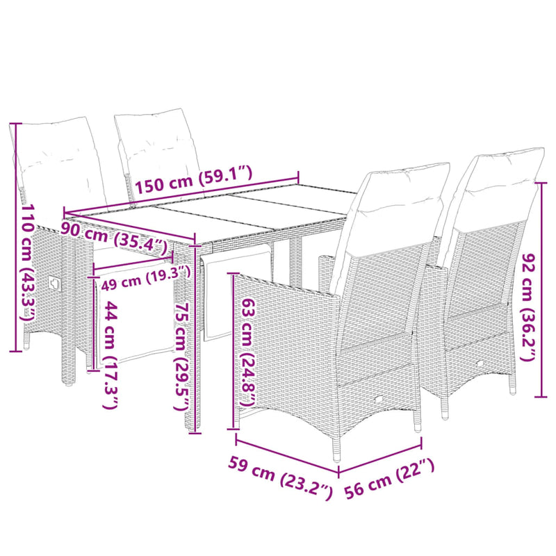 vidaXL 5 Piece Garden Bistro Set with Cushions Black Poly Rattan