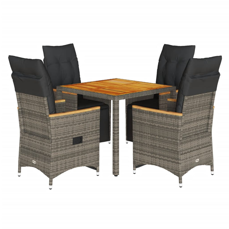 vidaXL 5 Piece Garden Bistro Set with Cushions Grey Poly Rattan