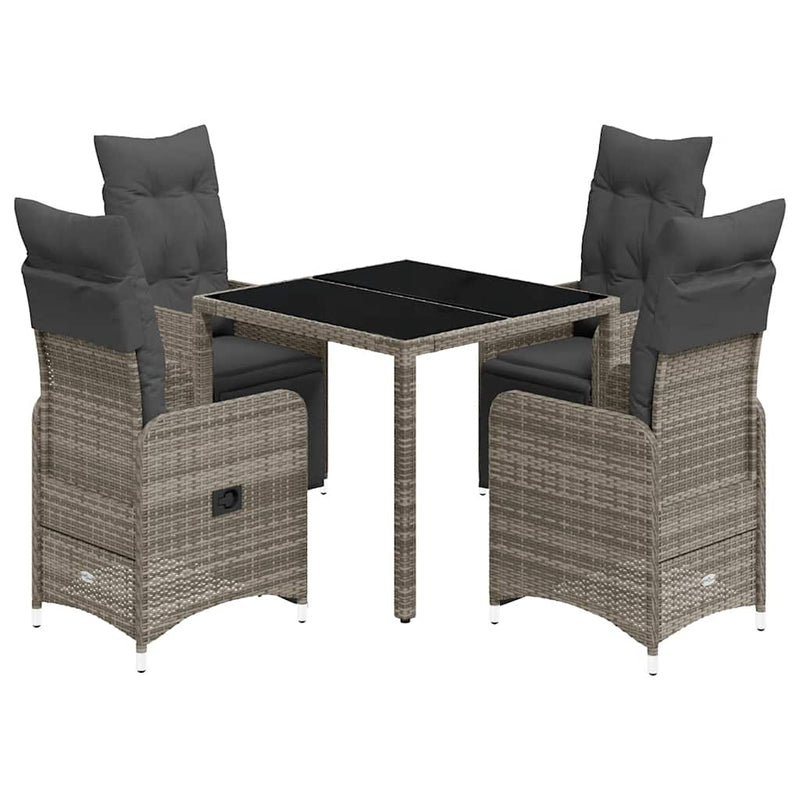 vidaXL 5 Piece Garden Bistro Set with Cushions Grey Poly Rattan