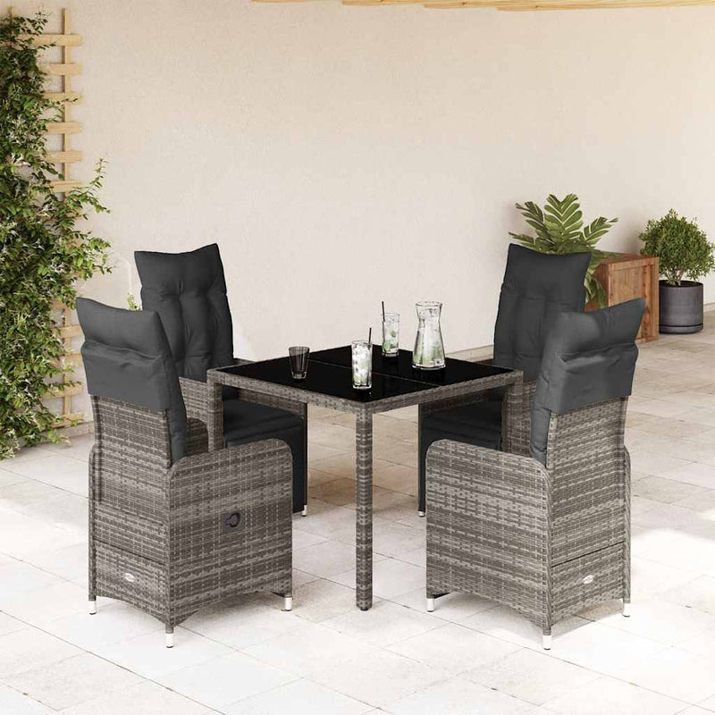 vidaXL 5 Piece Garden Bistro Set with Cushions Grey Poly Rattan