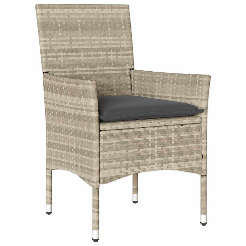 vidaXL 9 Piece Garden Dining Set with Cushions Light Grey Poly Rattan and Glass