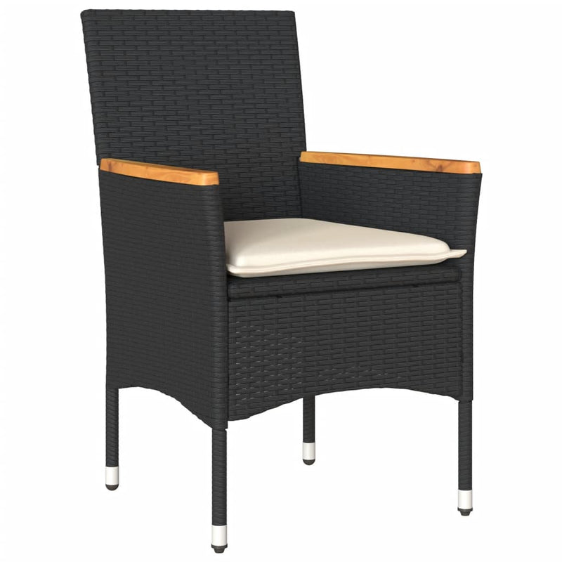 vidaXL 3 Piece Garden Dining Set with Cushions Black Poly Rattan and Glass