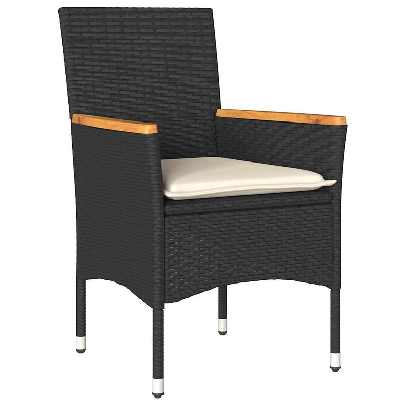 vidaXL 5 Piece Garden Dining Set with Cushions Black Poly Rattan and Glass
