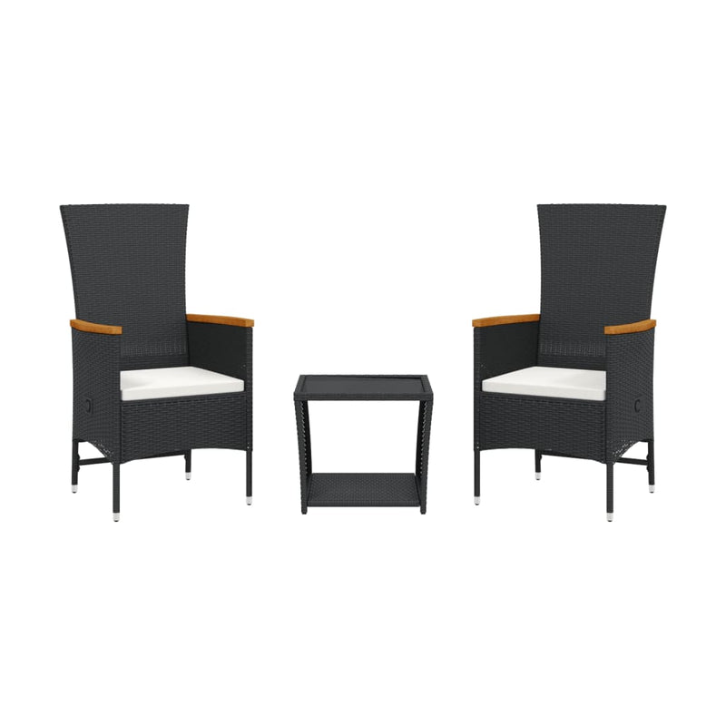 vidaXL 3 Piece Garden Dining Set with Cushions Black Poly Rattan