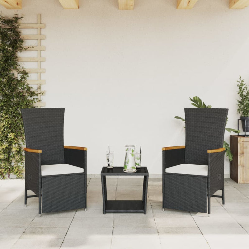 vidaXL 3 Piece Garden Dining Set with Cushions Black Poly Rattan