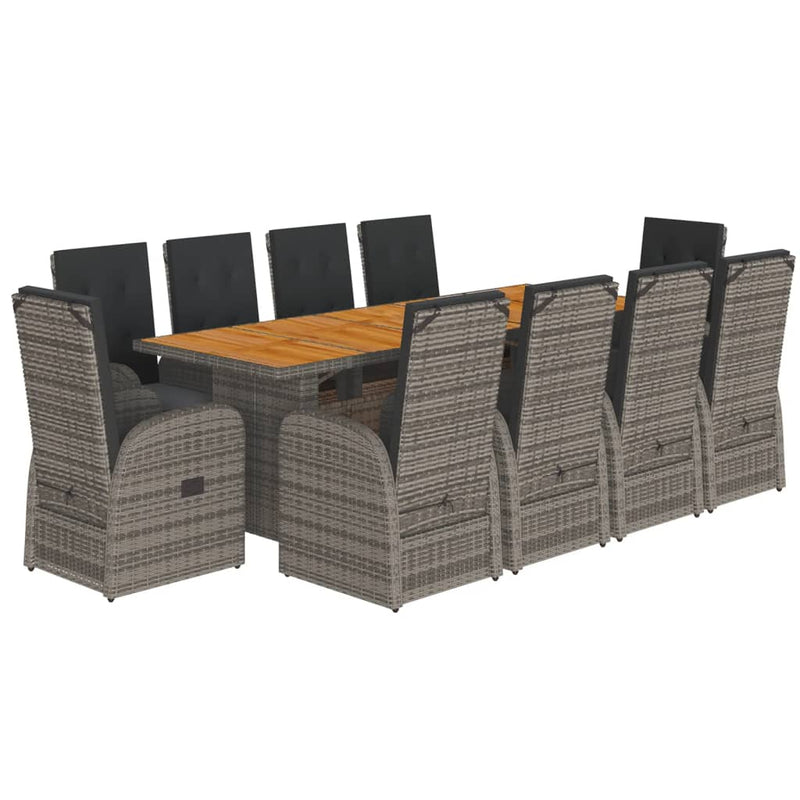 vidaXL 11 Piece Garden Dining Set with Cushions Grey Poly Rattan