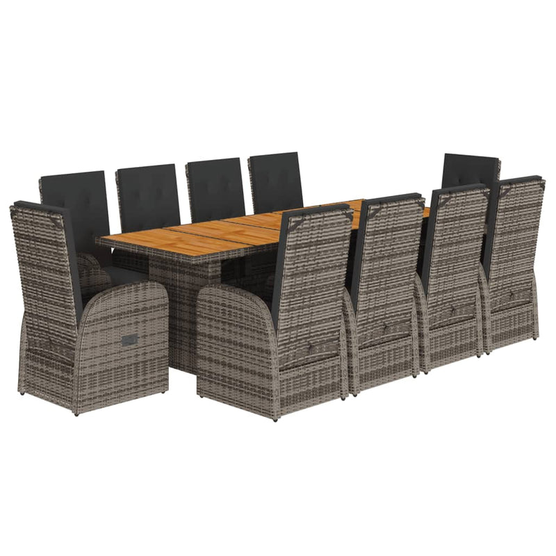 vidaXL 11 Piece Garden Dining Set with Cushions Grey Poly Rattan